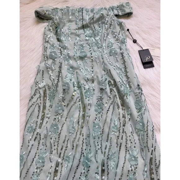NWT Adrianna Papell Beaded Off Shoulder Dress Sea Glass 💗 - Picture 3 of 8